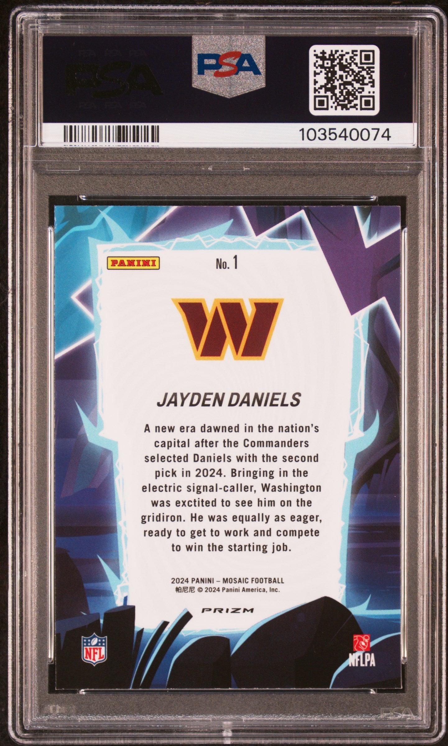 Graded 2024 Panini Mosaic Jayden Daniels #1 Storm Rookie RC Football Card PSA 10 Gem Mint