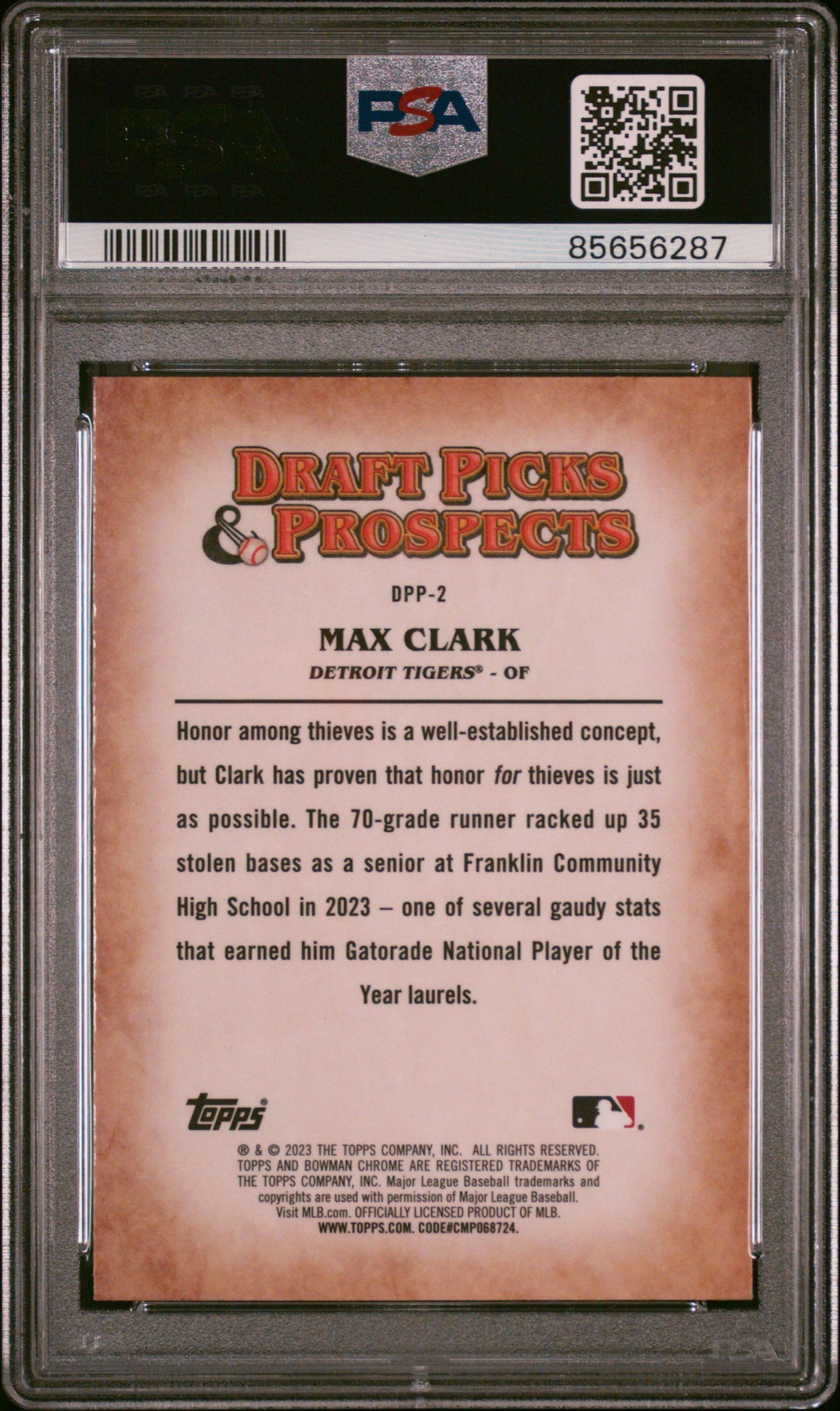 Graded 2023 Topps Bowman Draft Max Clark #DPP2 Draft Picks & Prospects Rookie RC Baseball Card PSA 10 Gem Mint