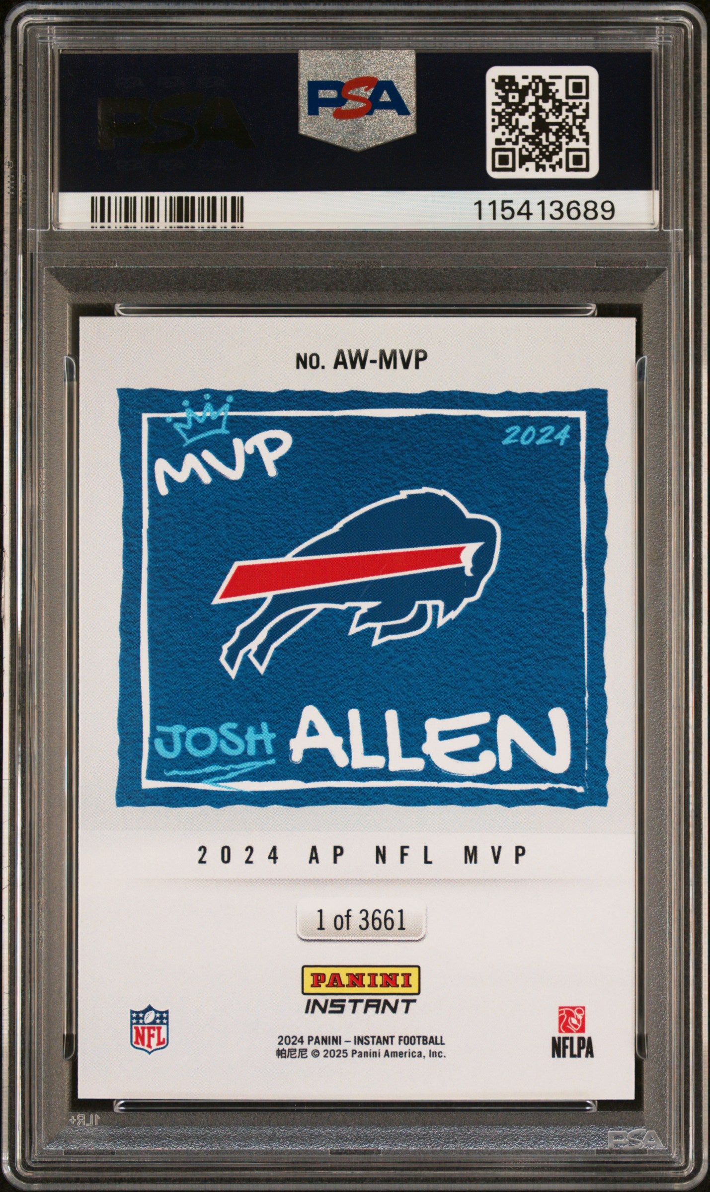 Graded 2024 Panini Instant NFL Josh Allen #MVP Award Winners PSA 9 Mint