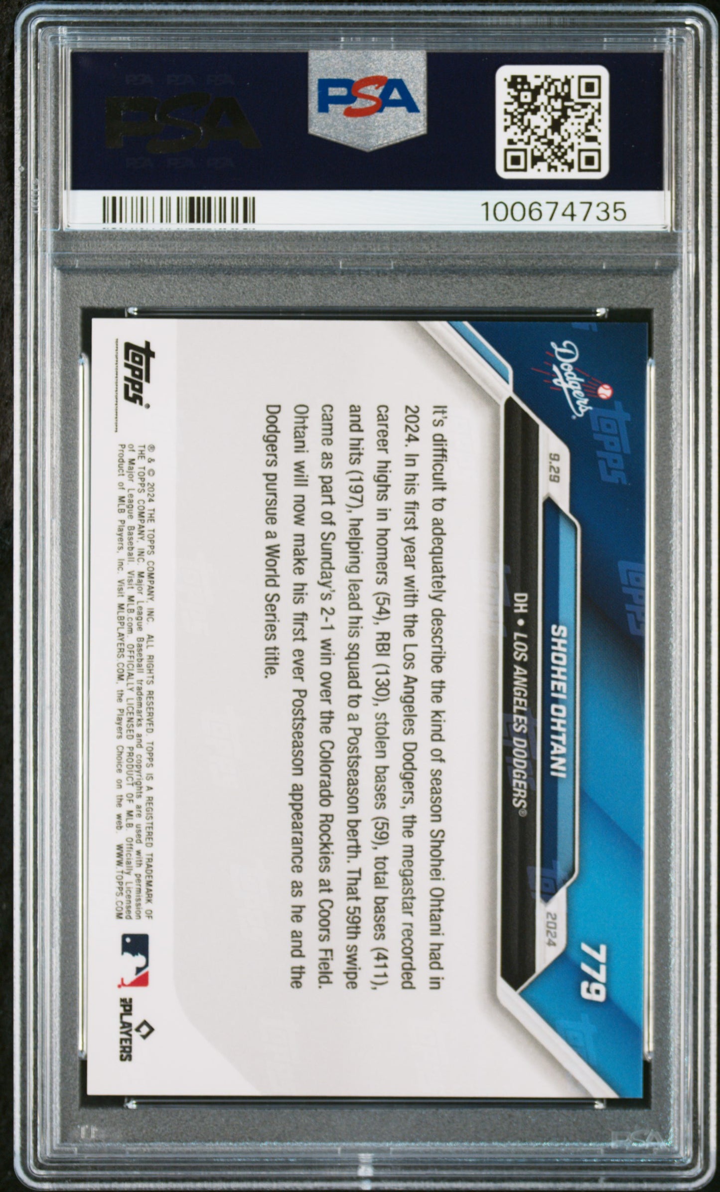 Graded 2024 Topps Now Shohei Ohtani #779 Baseball Card PSA 10 Gem Mint