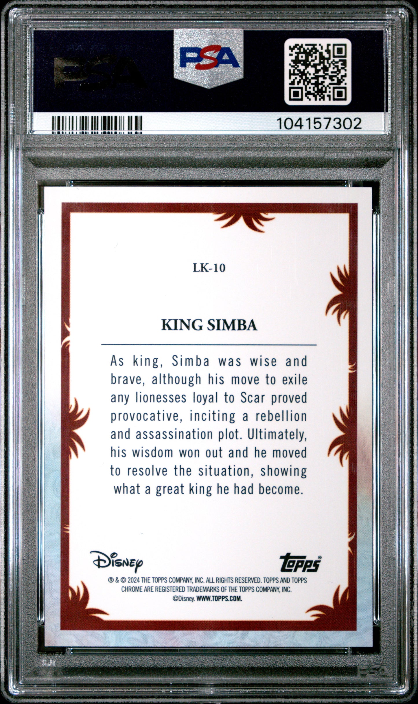 Graded 2024 Topps Chrome Disney King Simba #LK10 The Lion King 30th Anniversary Trading Card PSA 10 Gem Mint