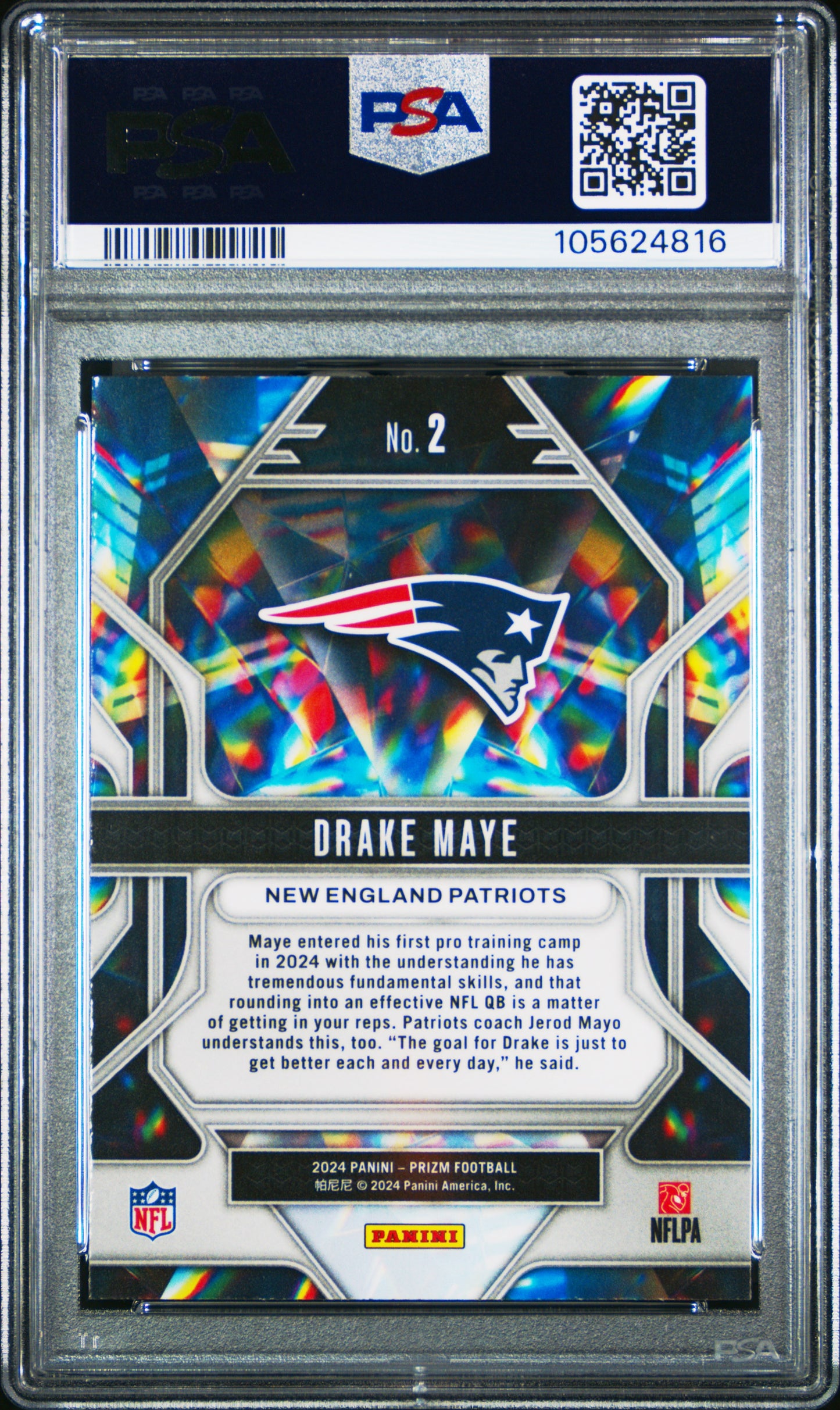 Graded 2024 Panini Prizm Drake Maye #2 Prizmatic Rookie RC Football Card PSA 10 Gem Mint