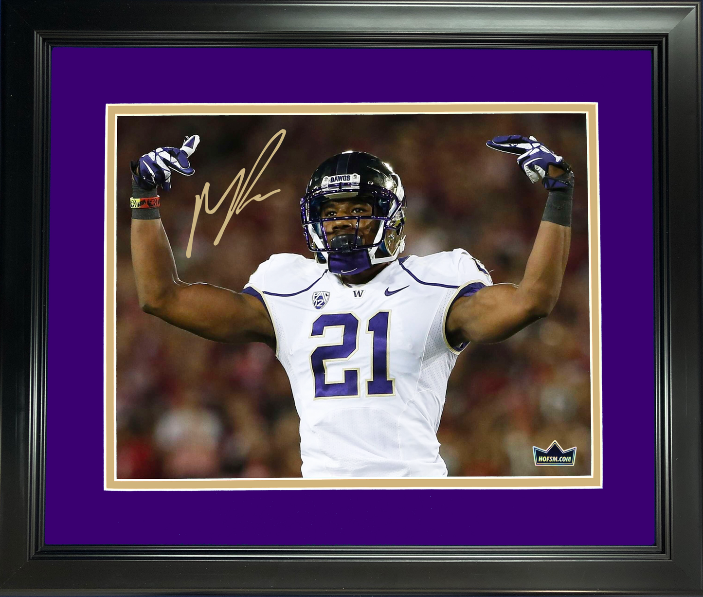 Framed Marcus Peters Facsimile Laser Engraved Signature Auto Washington Huskies 11"x14" College Football Photo HOFSM Holo