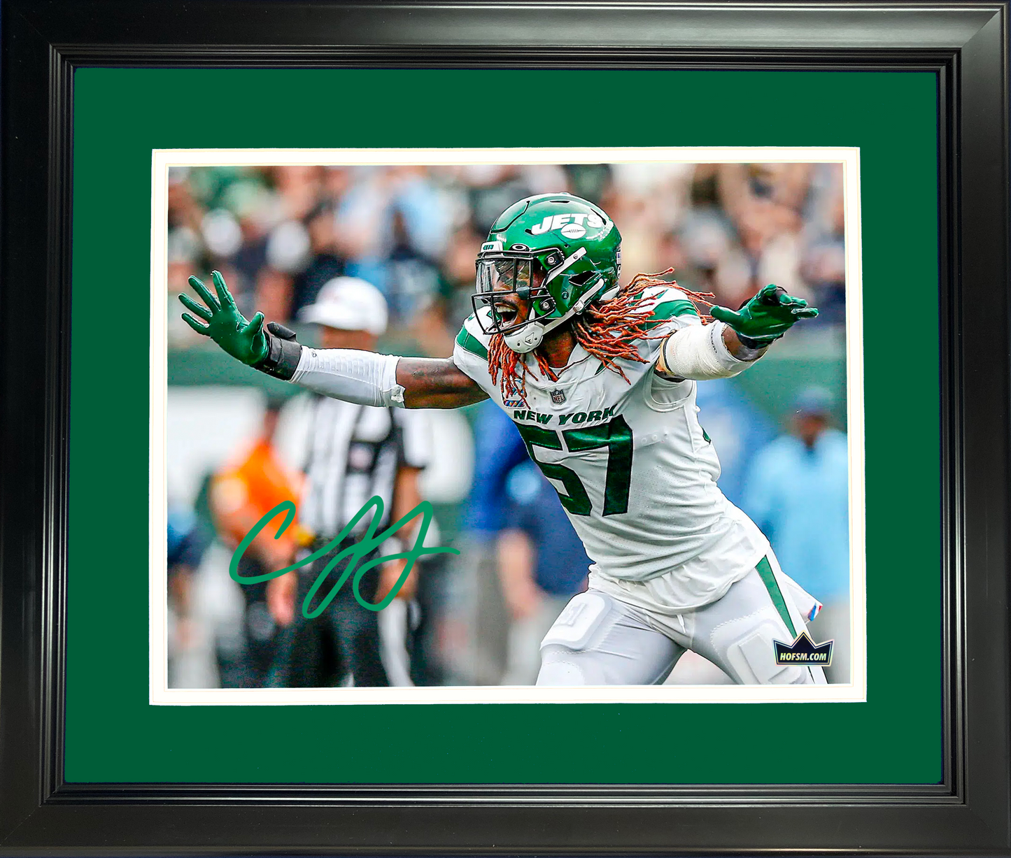 Framed C.J. Mosley Facsimile Laser Engraved Signature Auto New York Jets 11"x14" Football Photo HOFSM Holo
