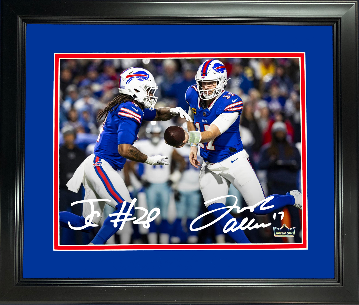 Framed Josh Allen & James Cook Buffalo Bills Dual Facsimile Laser Engraved Signature Auto 11"x14" Football Photo HOFSM Holo