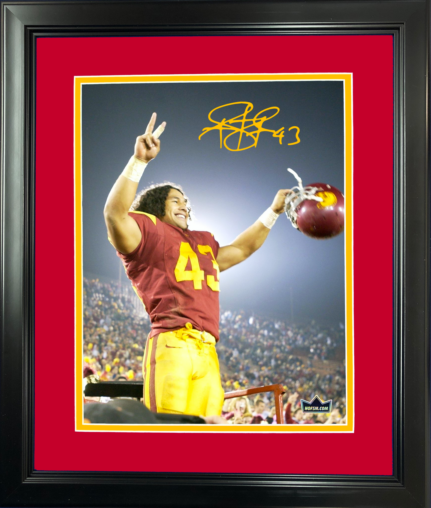 Framed Troy Polamalu Facsimile Laser Engraved Signature Auto USC Trojans 11"x14" College Football Photo HOFSM Holo