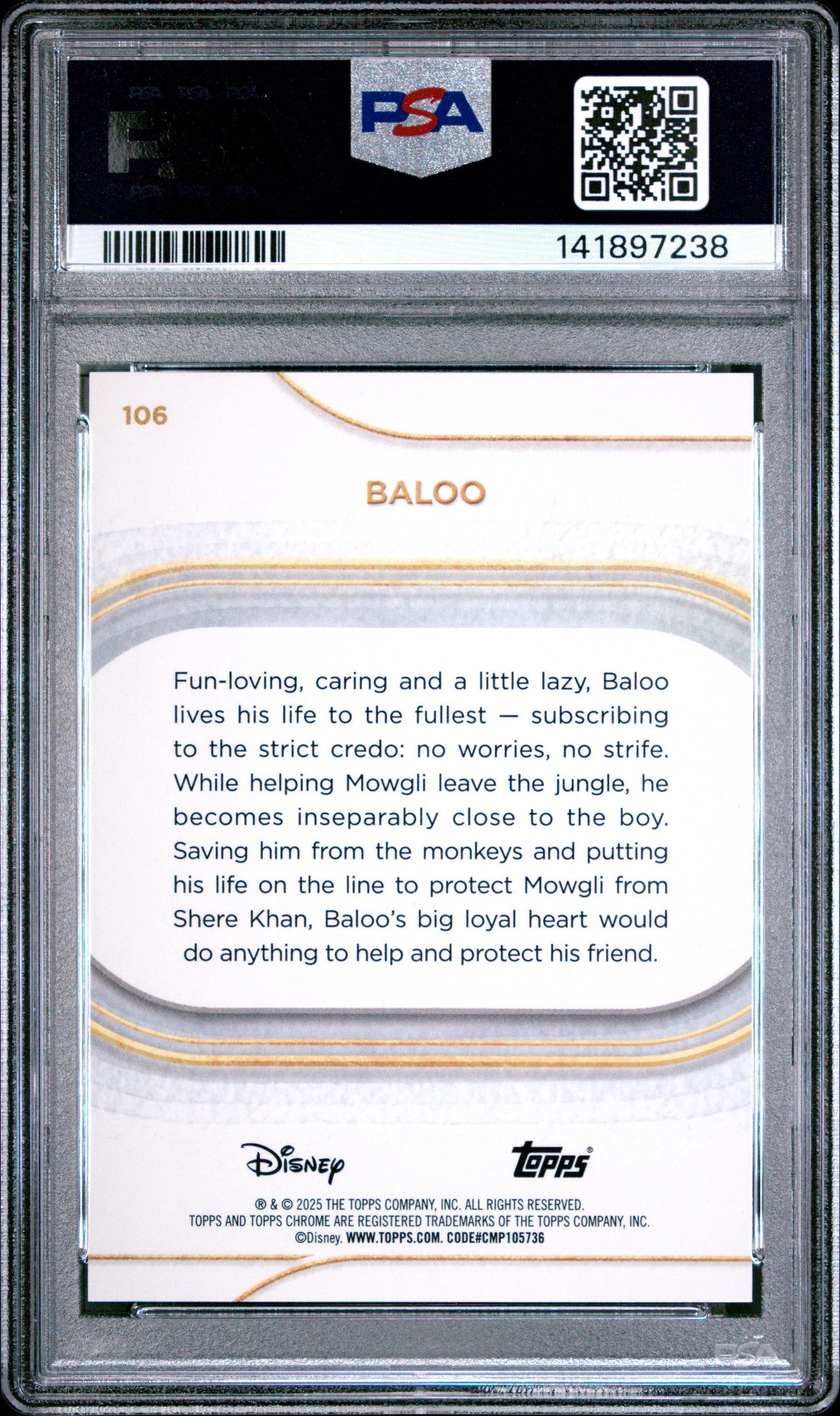 Graded 2025 Topps Chrome Disney Baloo #106 Gold Mini Diamonds #/50 The Jungle Book Trading Card PSA 10 Gem Mint