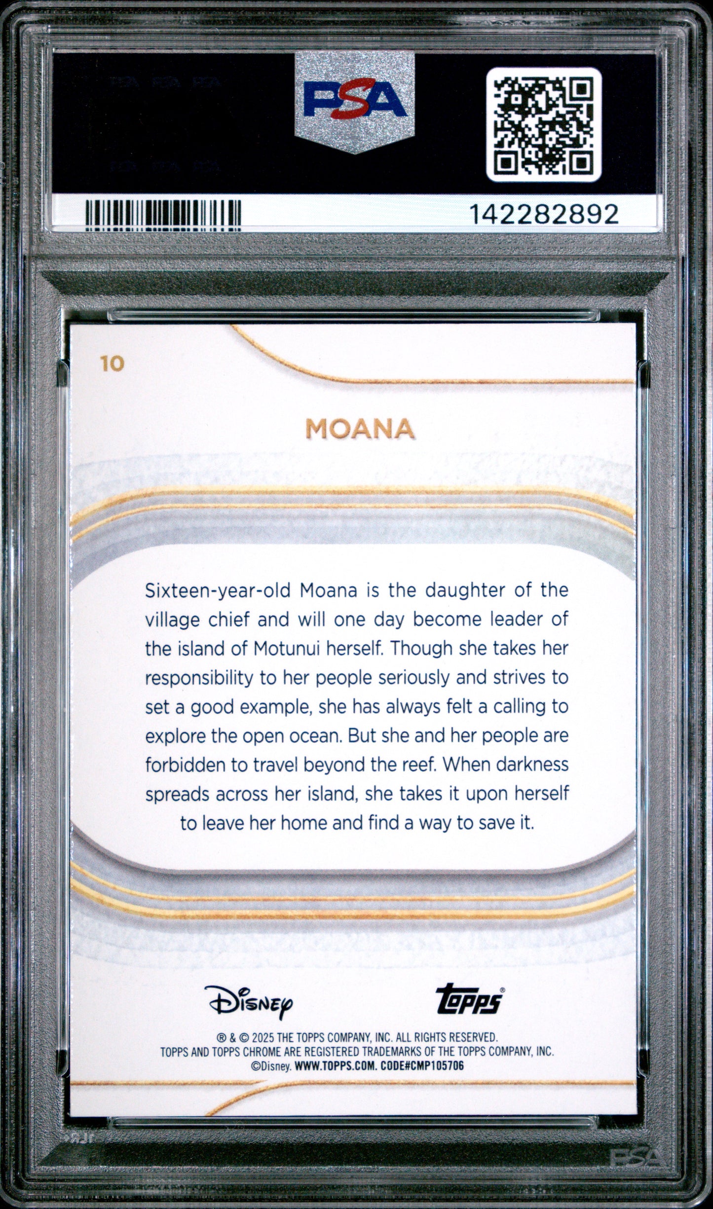 Graded 2025 Topps Chrome Disney Moana #10 Trading Card PSA 10 Gem Mint