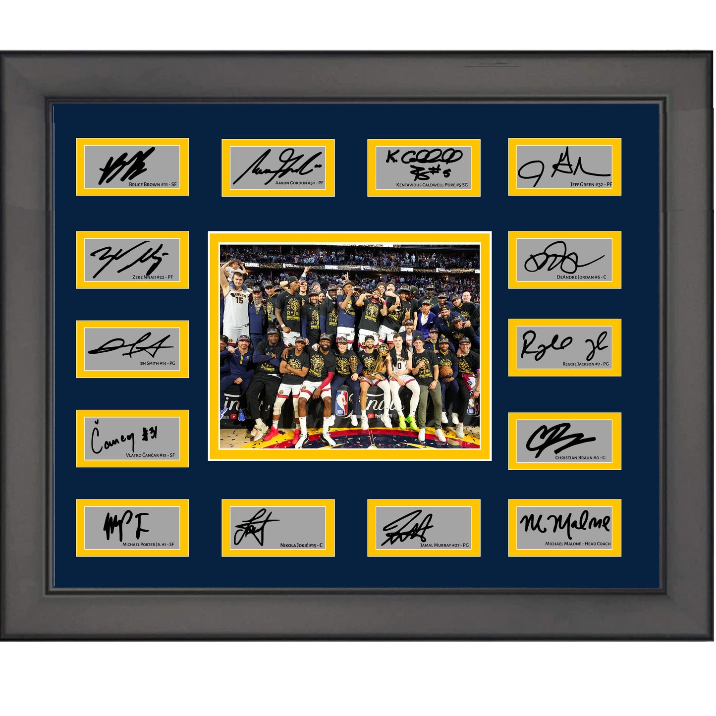 Framed 2023 Denver Nuggets NBA Champions Team Facsimile Laser Engraved Signature Auto Collage 20x25 Basketball Photo