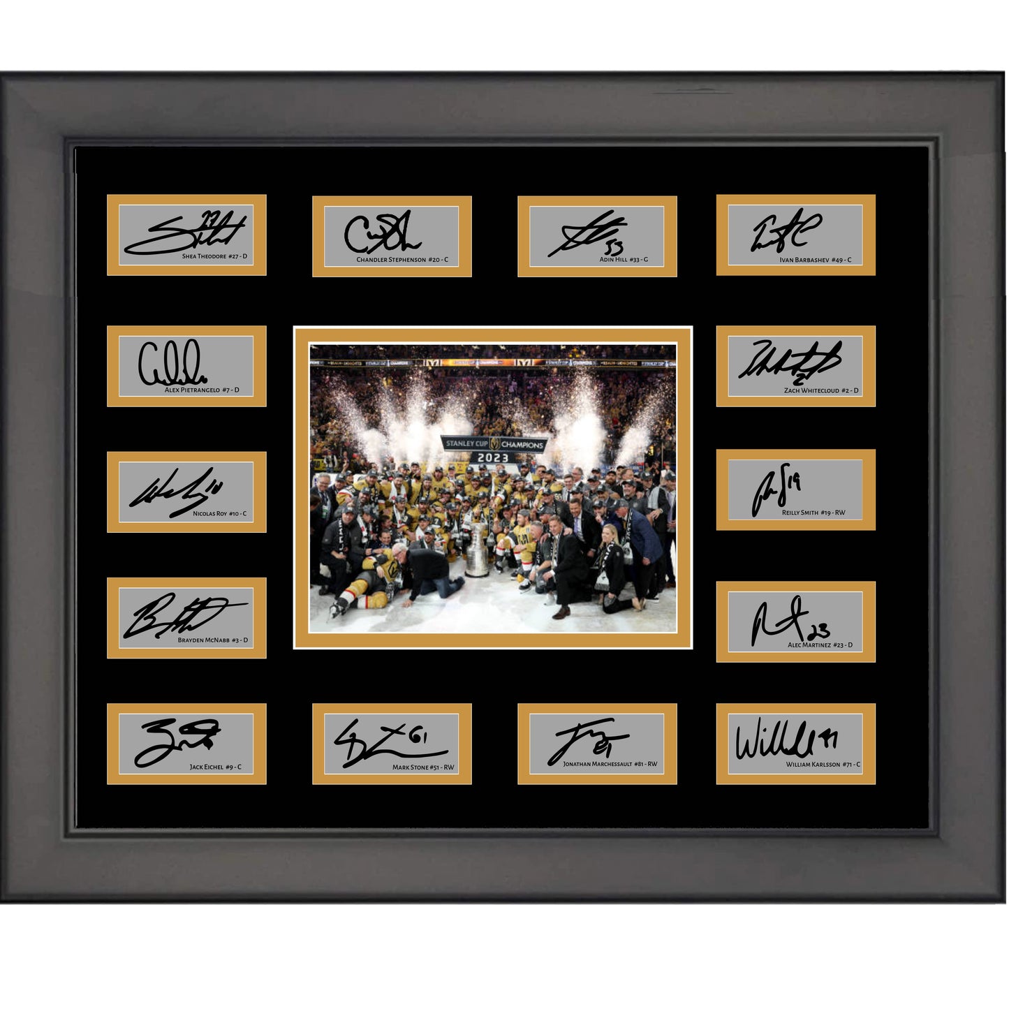 Framed 2023 Vegas Golden Knights Stanley Cup Champions 14x Team Facsimile Laser Engraved Signature Auto Collage 20x25 Hockey Photo