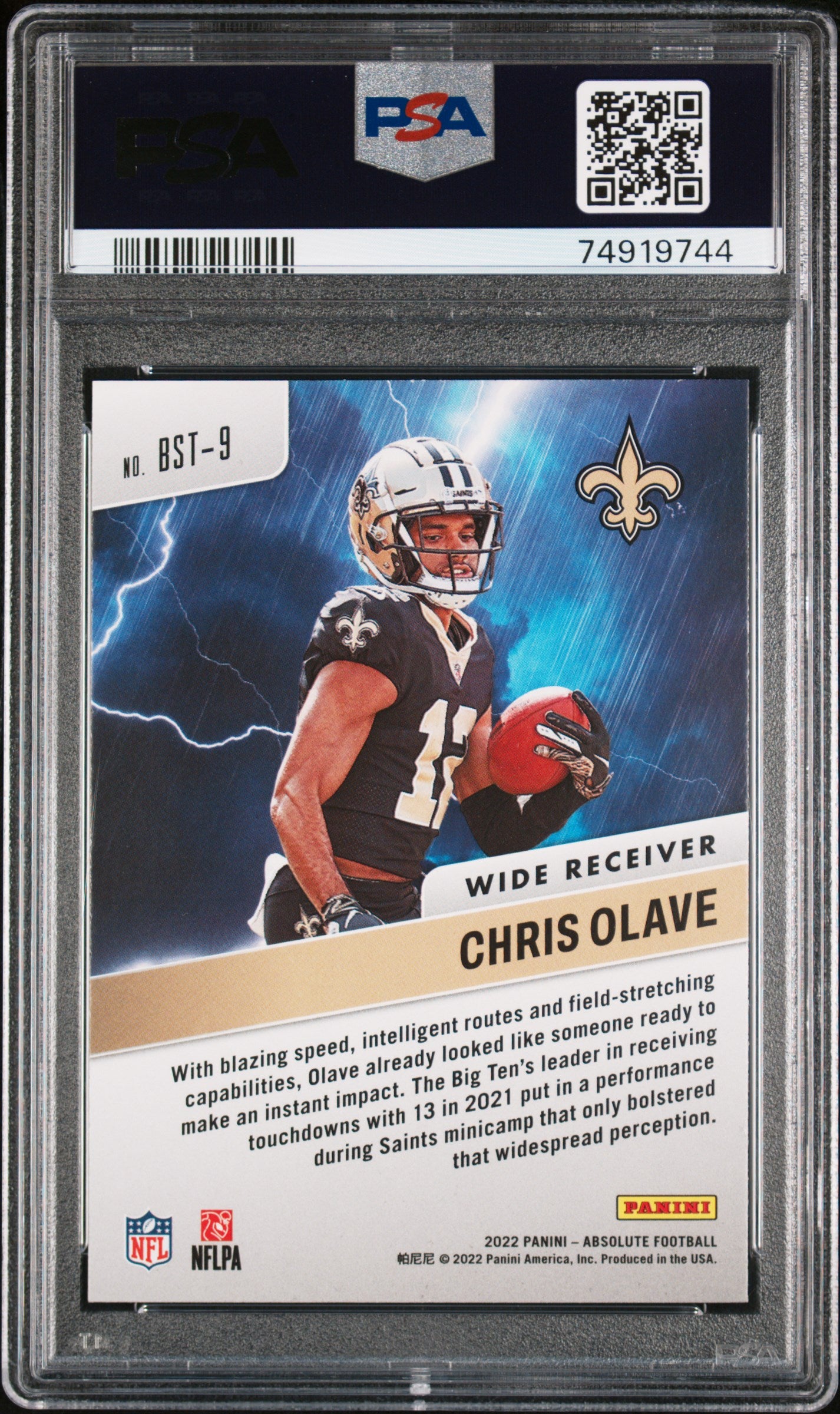 Graded 2022 Panini Absolute Chris Olave #BST9 By Storm Rookie RC Football Card PSA 10 Gem Mint