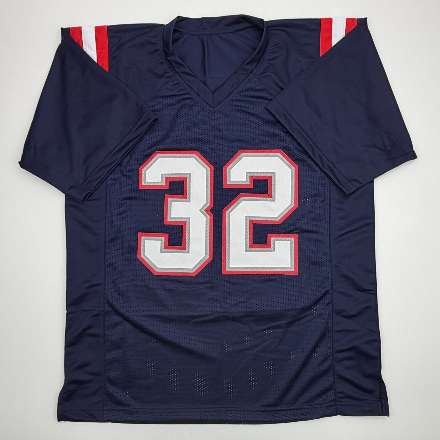 Autographed/Signed TreVeyon Henderson New England Blue Football Jersey Beckett BAS COA