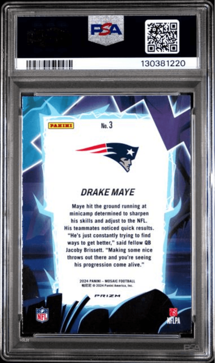 Graded 2024 Panini Mosaic Drake Maye #3 Storm Silver Rookie RC Football Card PSA 10 Gem Mint