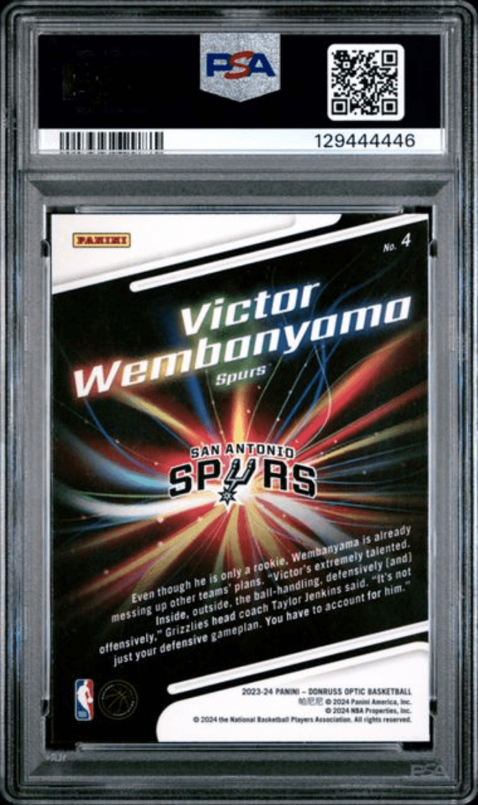 Graded 2024 Panini Donruss Optic Victor Wembanyama #4 Lights Out Rookie RC Basketball Card PSA 10 Gem Mint