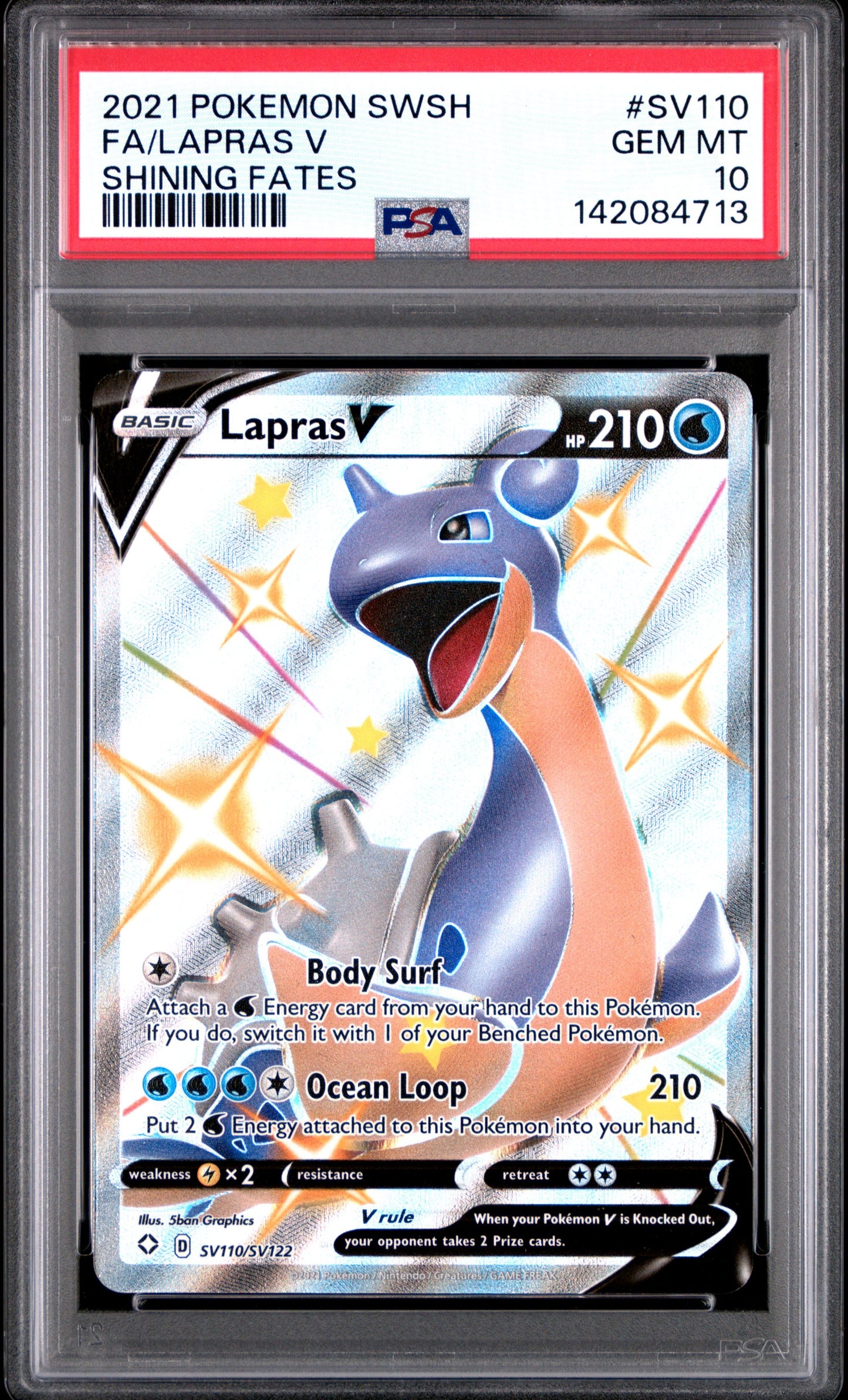 Graded 2021 PKM Shining Fates Lapras V #SV110 SWSH Trading Card Game PSA 10 Gem Mint