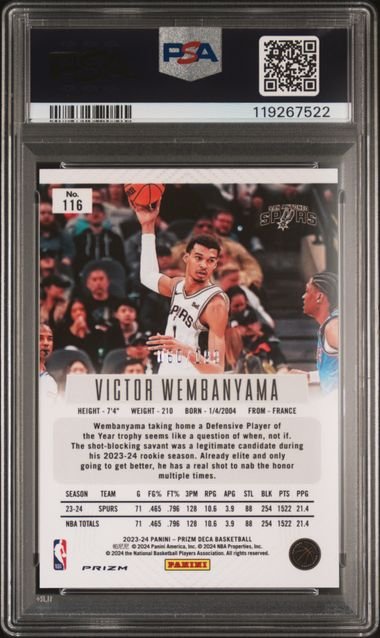 Graded 2023 Panini Deca Victor Wembanyama #116 /199 Red Prizm Rookie RC Basketball Card PSA 10 Gem Mint