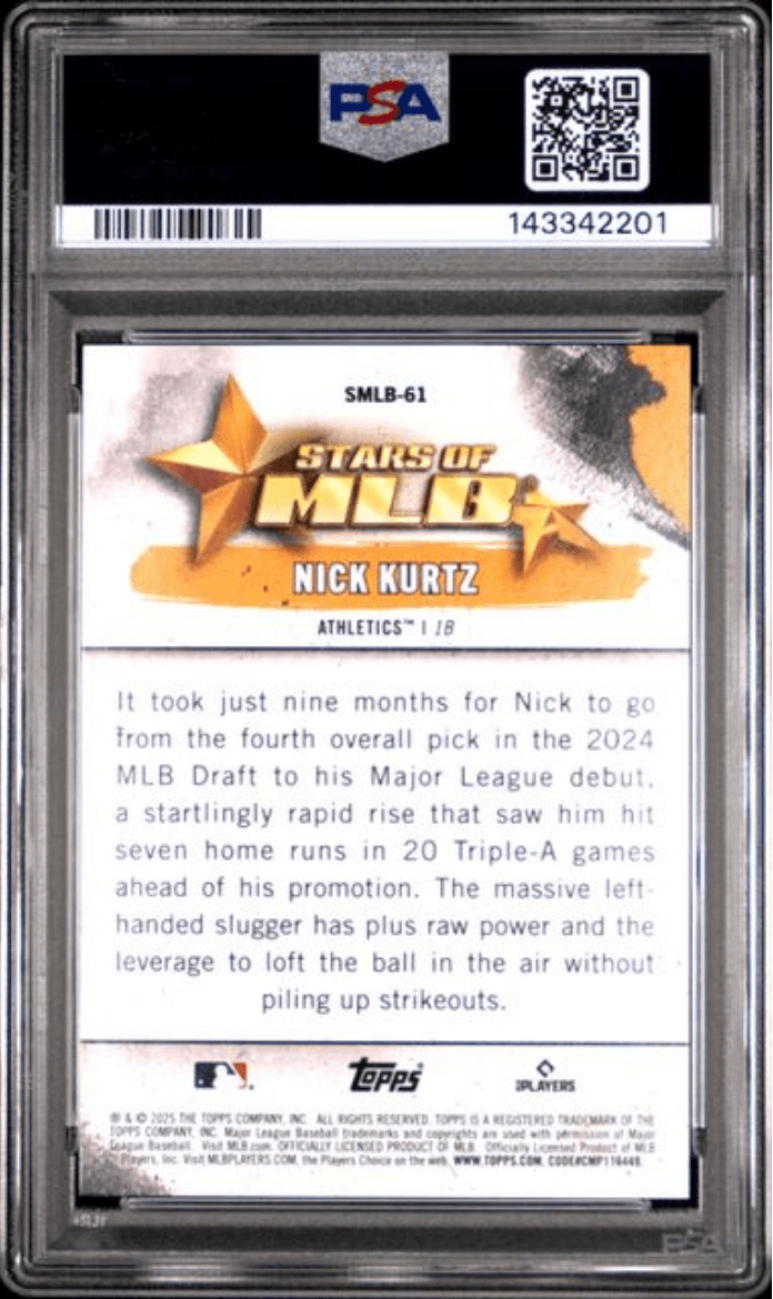 Graded 2025 Topps Nick Kurtz #SMLB61 Stars of MLB Rookie RC Baseball Card PSA 10 Gem Mint