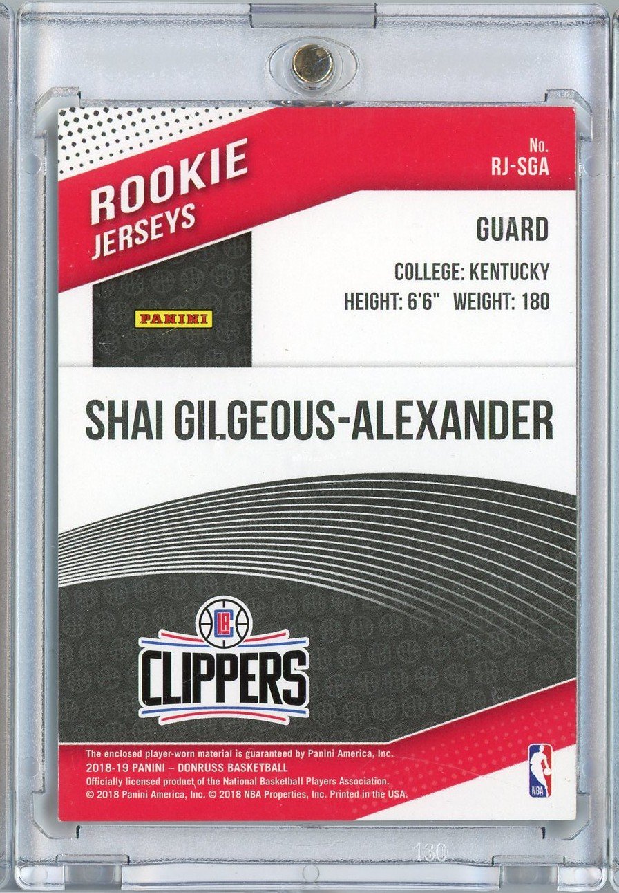 2018 Panini Donruss Shai Gilgeous Alexander #RJSGA /25 Rookie Jerseys Player Worn Relic Rookie RC Basketball Card