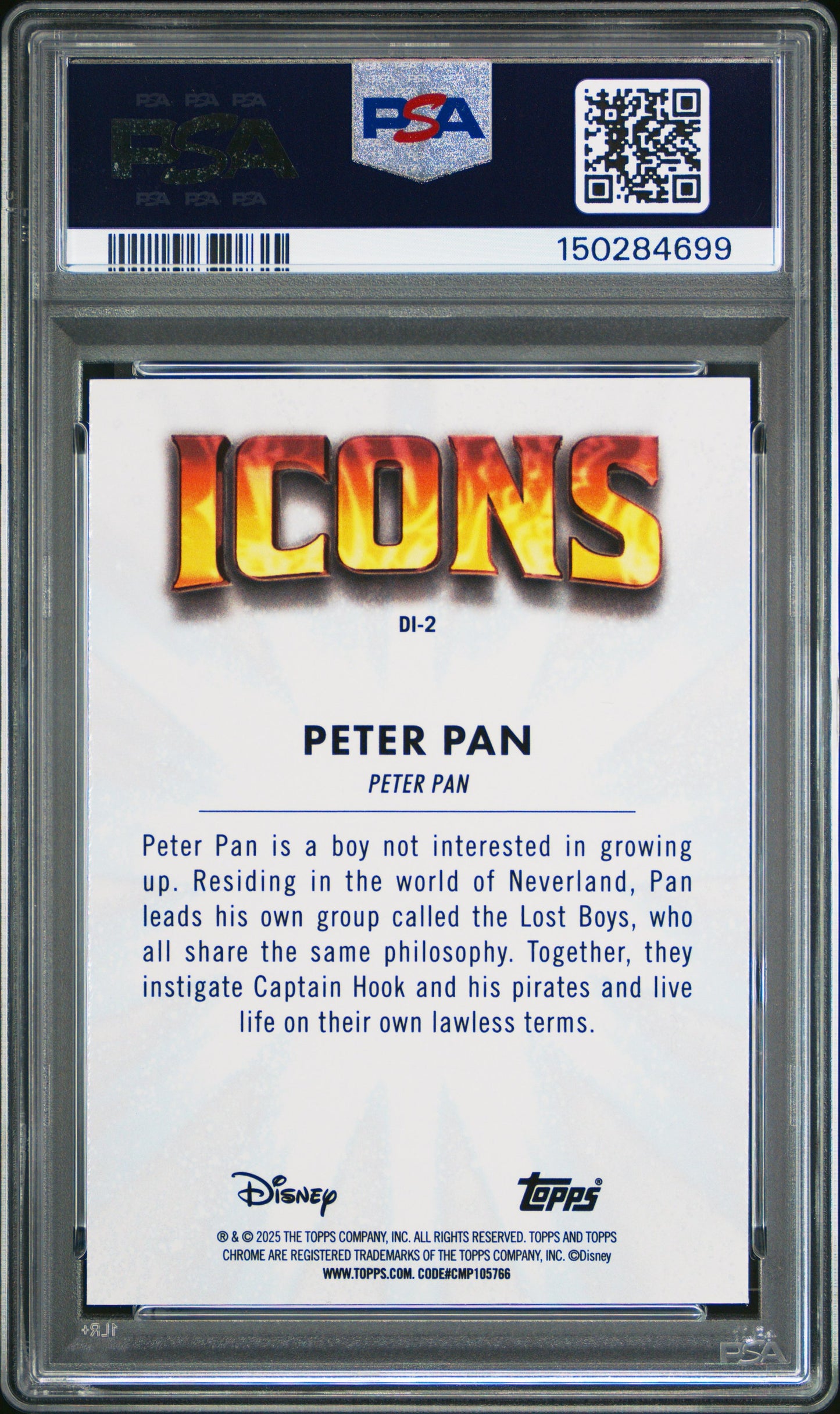 Graded 2025 Topps Chrome Disney Peter Pan #2 Icons Trading Card PSA 10 Gem Mint