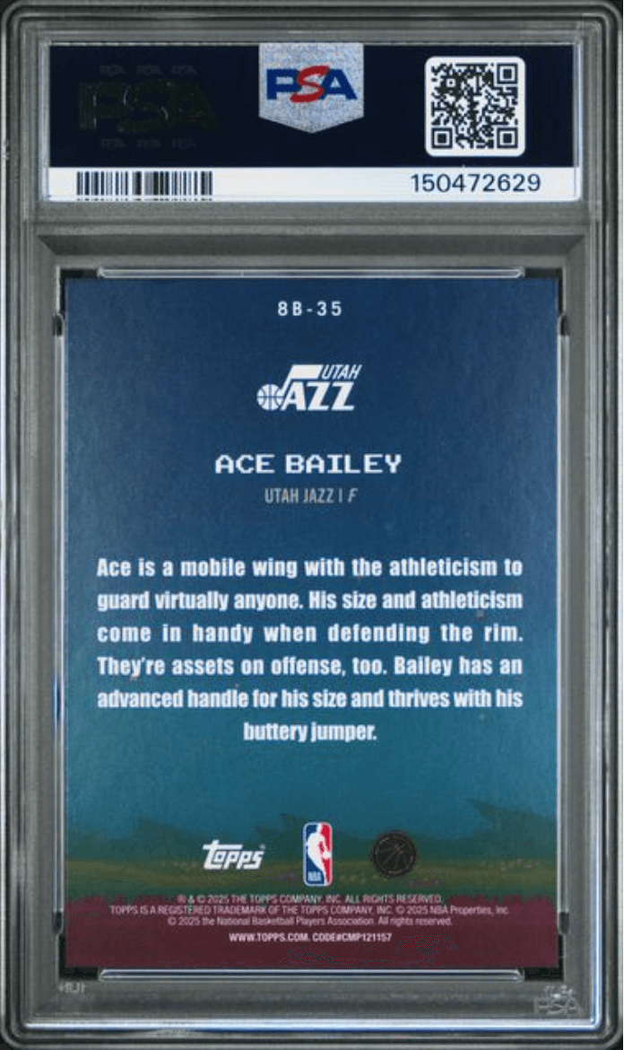 Graded 2025 Topps Ace Bailey #8B-35 8 Bit Ballers Holo Foil Rookie RC Basketball Card PSA 10 Gem Mint