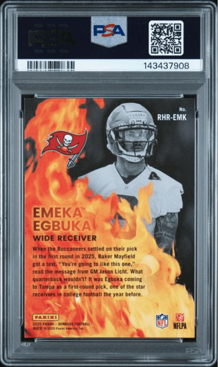 Graded 2025 Panini Donruss Emeka Egbuka #RHREMK Red Hot Rookies Rookie RC Football Card PSA 10 Gem Mint