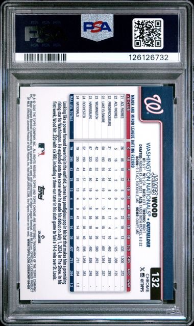 Graded 2025 Topps Chrome James Wood #132 /250 Purple Refractor Rookie RC Baseball Card PSA 10 Gem Mint