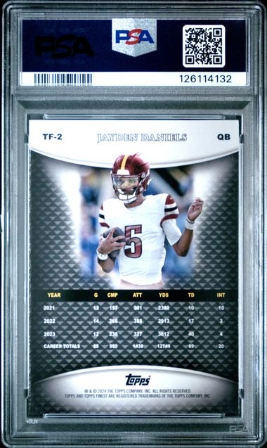Graded 2024 Topps Finest Jayden Daniels #TF2 Team Finest Blue Refractor /99 Rookie RC Football Card PSA 10 Gem Mint