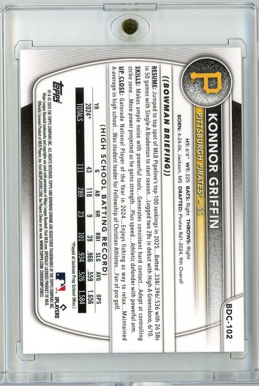 2025 Bowman Chrome Konnor Griffin #BDC102 /75 Yellow Geometric Rookie RC Baseball Card
