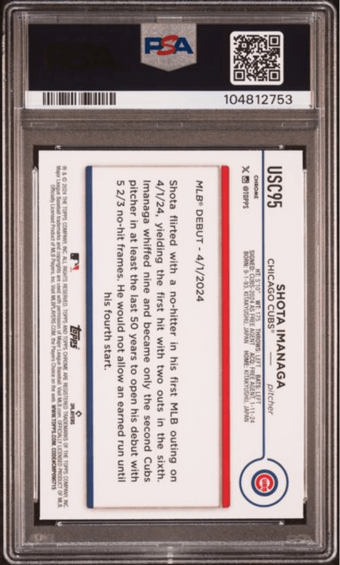 Graded 2024 Topps Chrome Update Shota Imanaga #USC95 Rookie RC Baseball Card PSA 10 Gem Mint