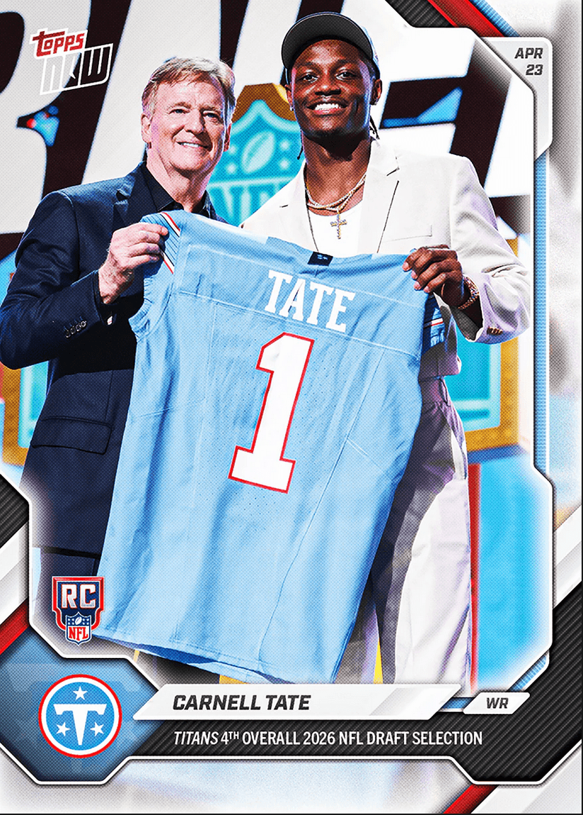 2026 Topps Now Carnell Tate #CTAT Titans 4th Overall 2026 NFL Draft Selection Tennessee Titans Rookie RC Football Card