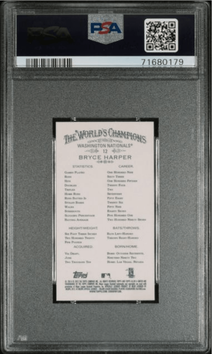 Graded 2102 Topps Allen & Ginter Bryce Harper #12 Mini Rookie RC Baseball Card PSA 10 Gem Mint