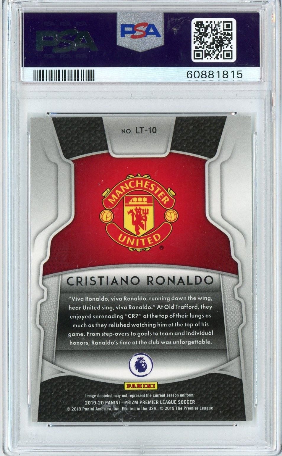 Graded 2019 Panini Prizm Premier League Cristiano Ronaldo #LT10 Legendary Talents Soccer Card PSA 10 Gem Mint