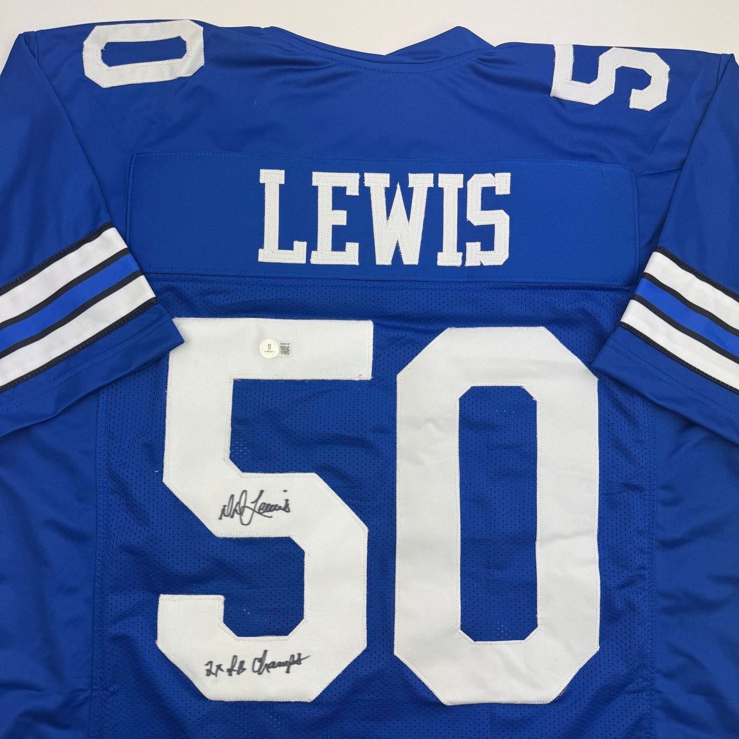 Autographed/Signed D.D. DD Lewis "2x SB Champs" Dallas Retro Blue Football Jersey Beckett BAS COA