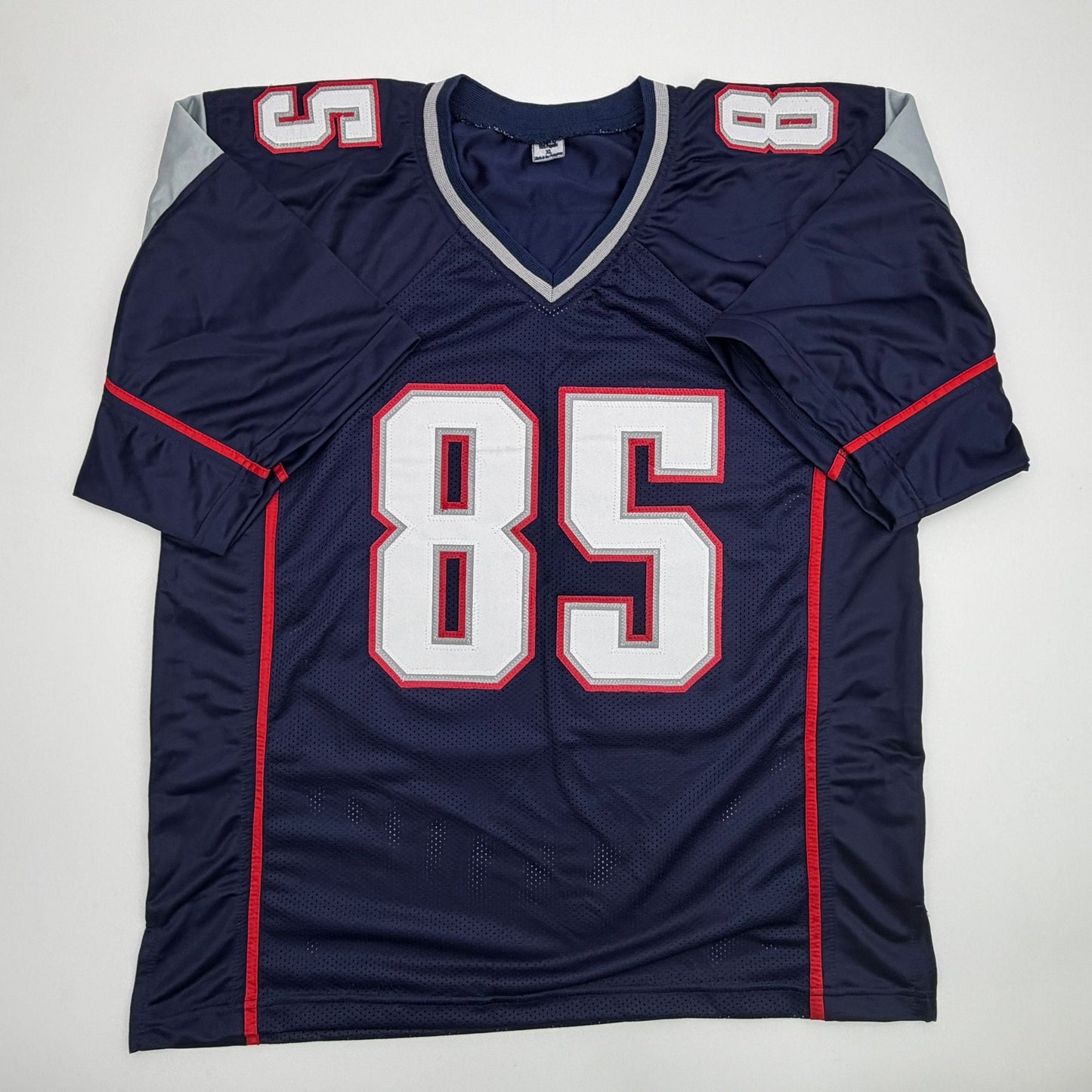 Autographed/Signed Jermaine Wiggins SB 36 Champs New England Blue Football Jersey JSA COA