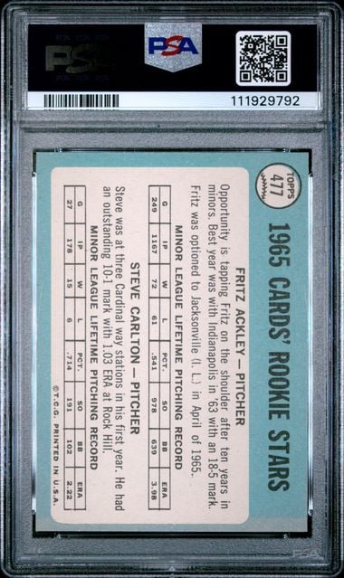 Graded 1965 Topps Steve Carlton #477 Rookie RC Baseball Card PSA 6 EX-MT