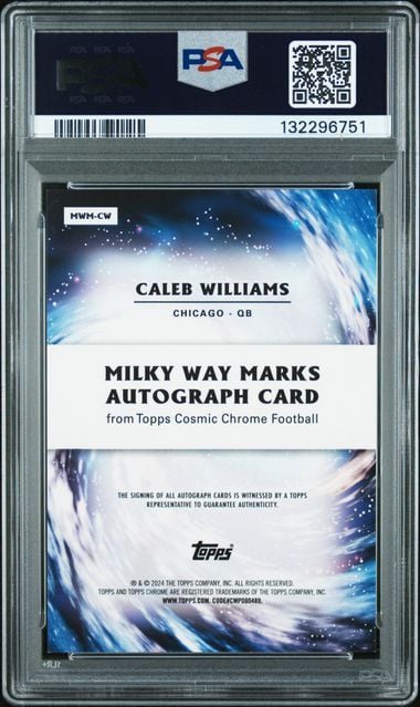 Graded 2024 Topps Cosmic Chrome Football Caleb Williams #MWM-CW /25 Milky Way Marks Auto Rookie RC Football Card PSA 9 10 Auto Grade