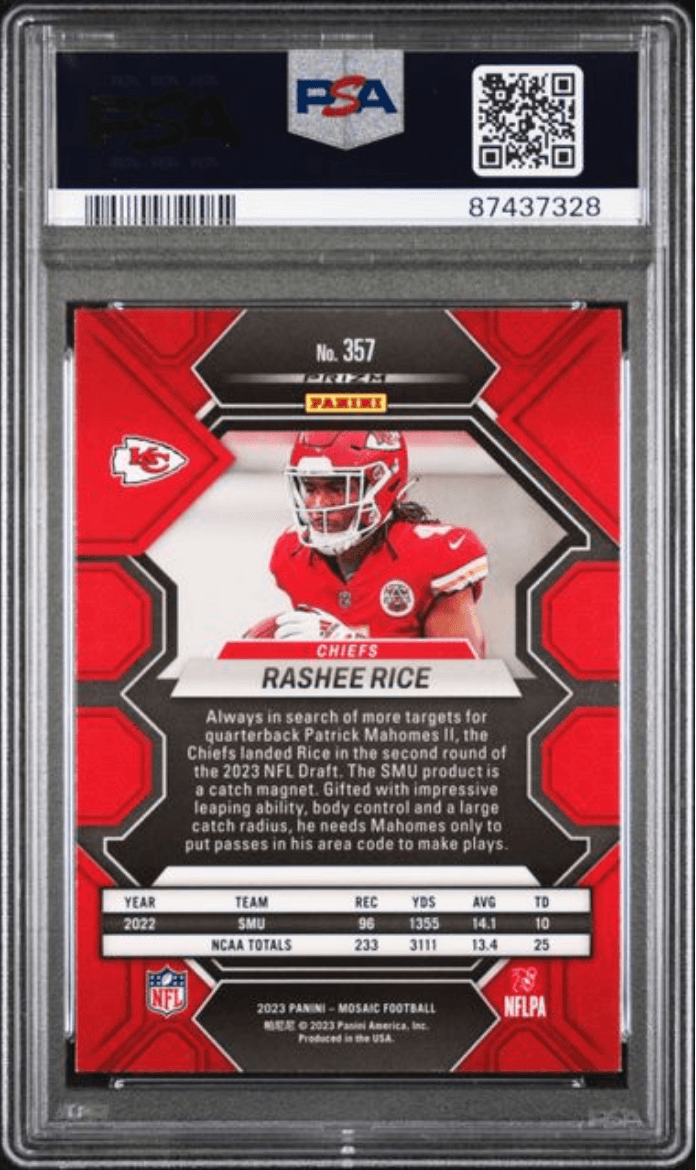 Graded 2023 Panini Mosaic Rashee Rice #357 Red Rookie RC Football Card PSA 10 Gem Mint