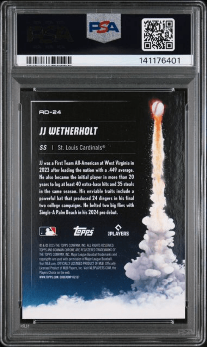 Graded 2025 Topps Bowman Chrome JJ Wetherholt #AD24 Adios Rookie RC Baseball Card PSA 10 Gem Mint