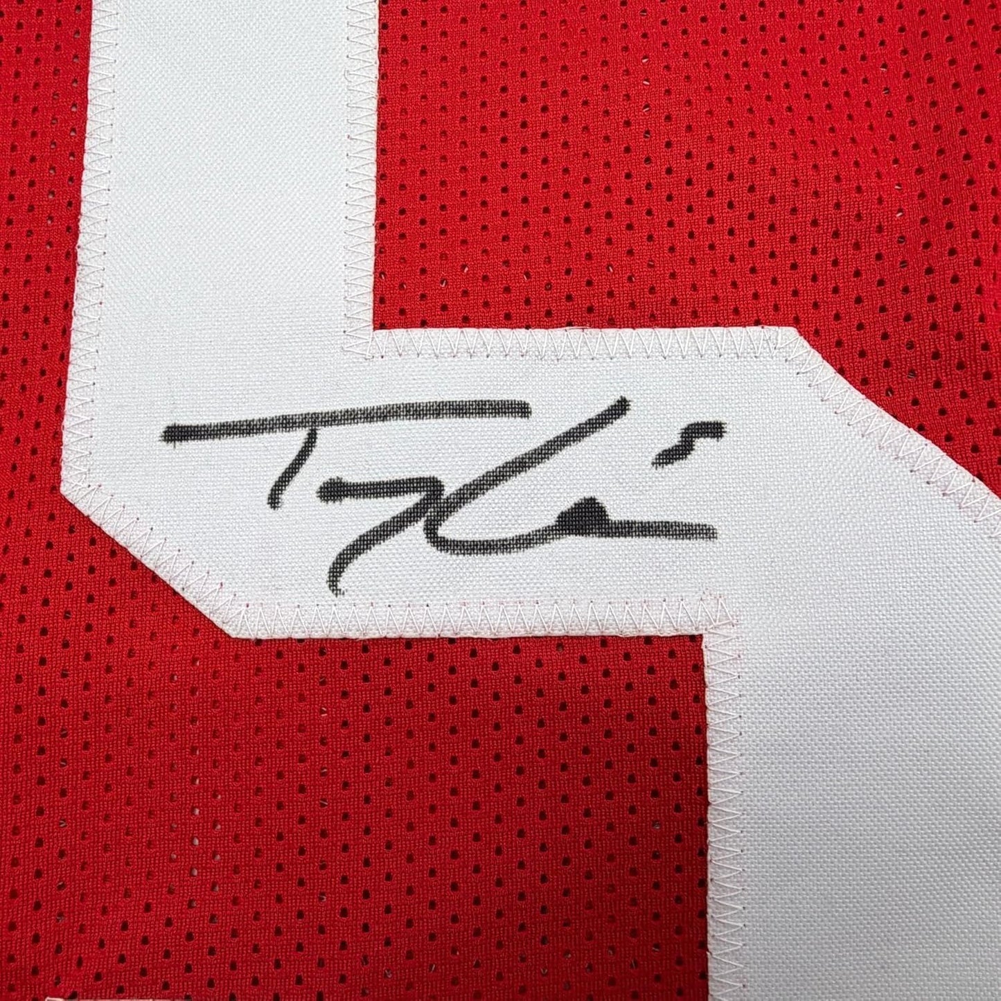 Framed AutographedTrey Lance 35x39 San Francisco Red Football Jersey Beckett BAS COA