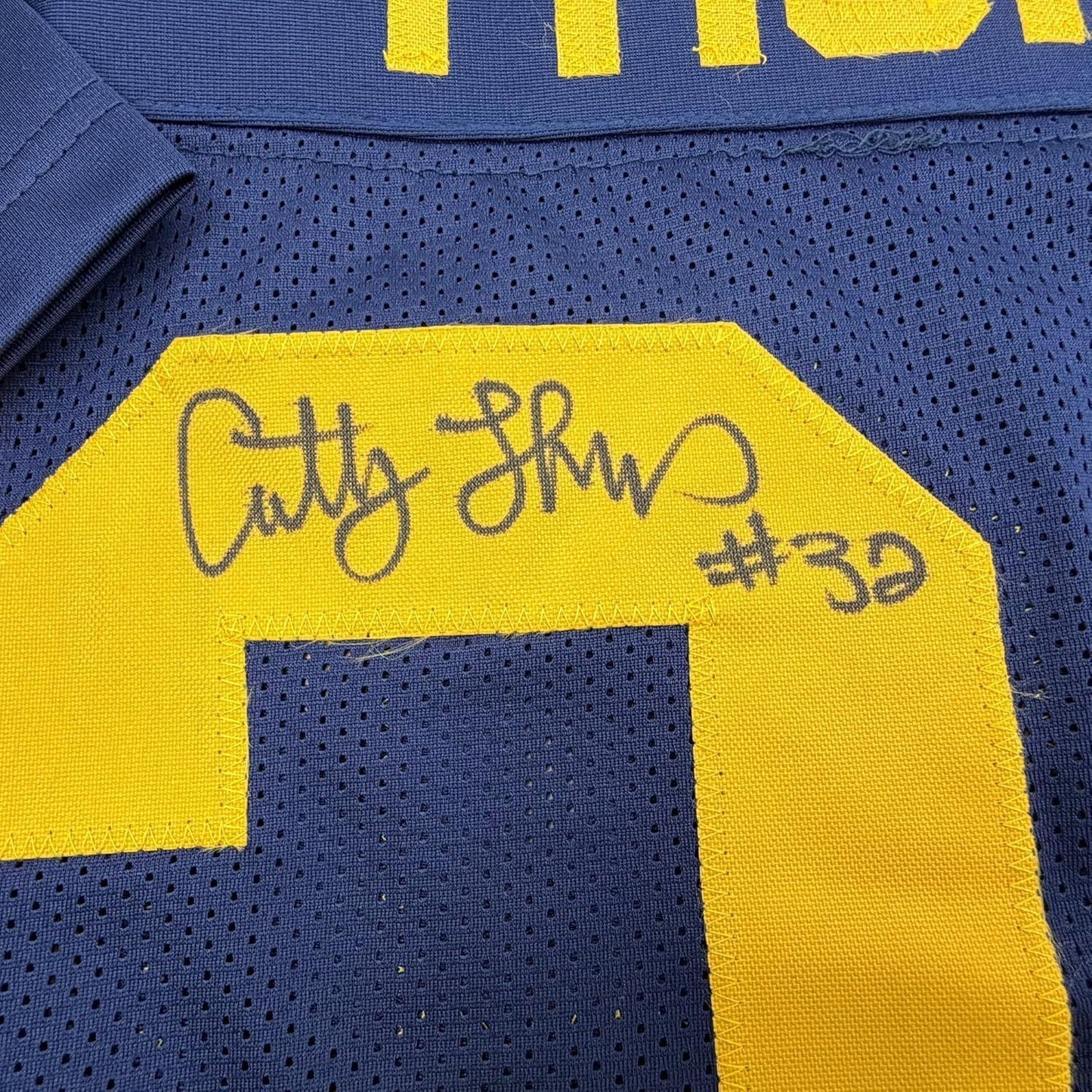 Framed Autographed/Signed Anthony Thomas 35x39 Michigan Blue College Football Jersey JSA COA