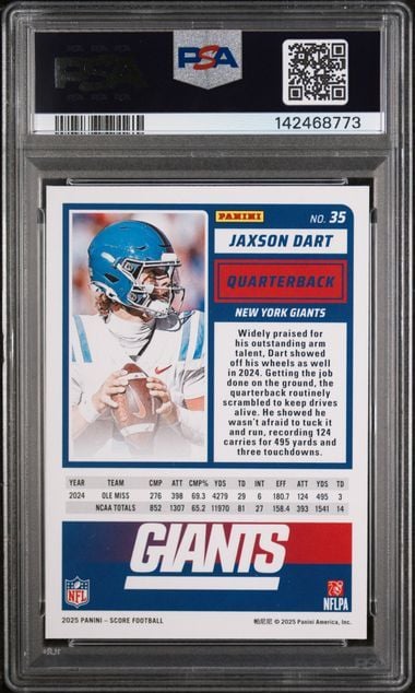 Graded 2025 Score Jaxson Dart #35 Rookie RC Football Card PSA 9 Mint
