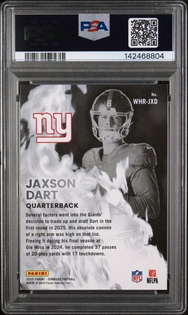 Graded 2025 Panini Donruss Jaxson Dart #WHRJXD White Hot Rookies Rookie RC Football Card PSA 9 Mint