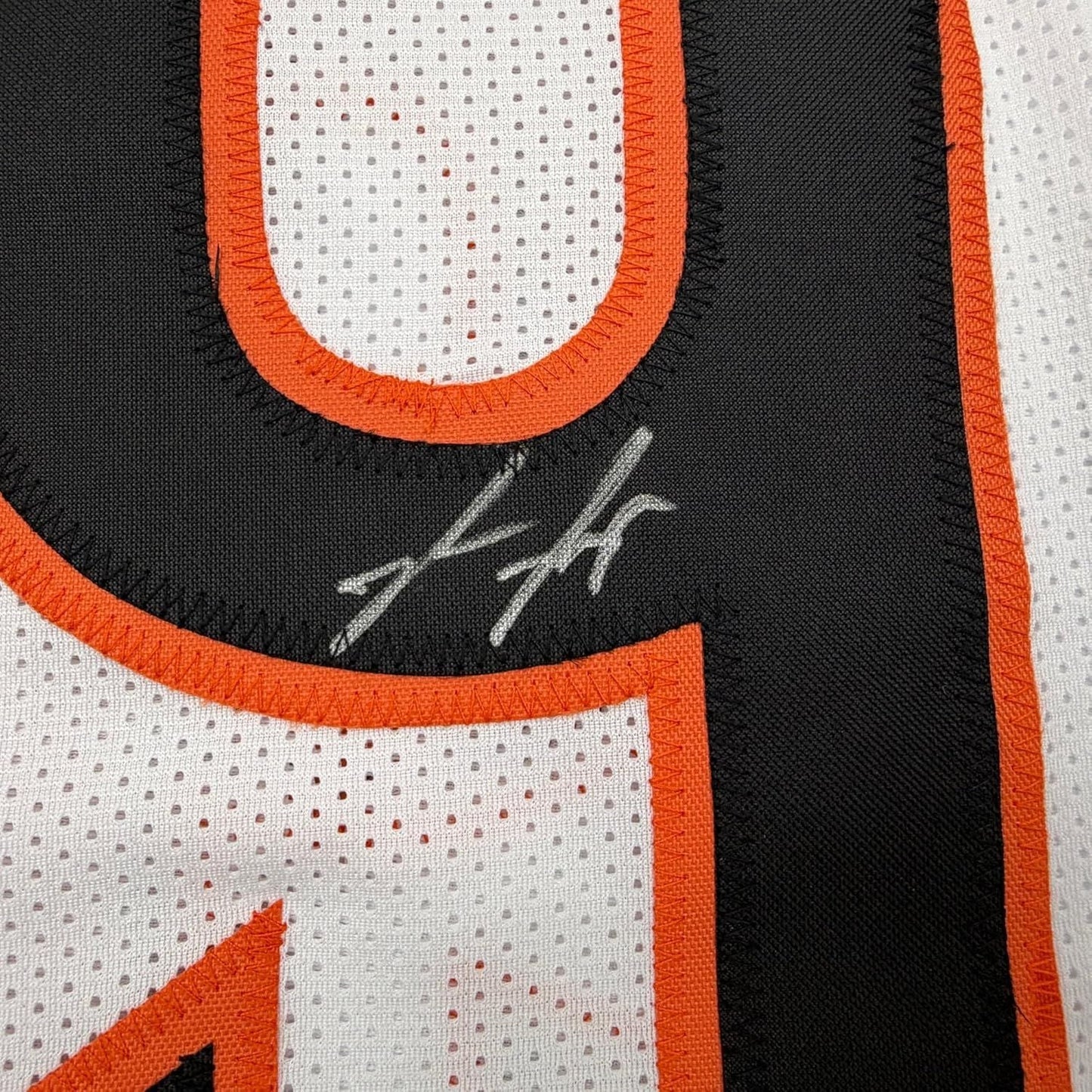 Framed Autographed/Signed Myles Murphy 35x39 Cincinnati White Football Jersey JSA COA