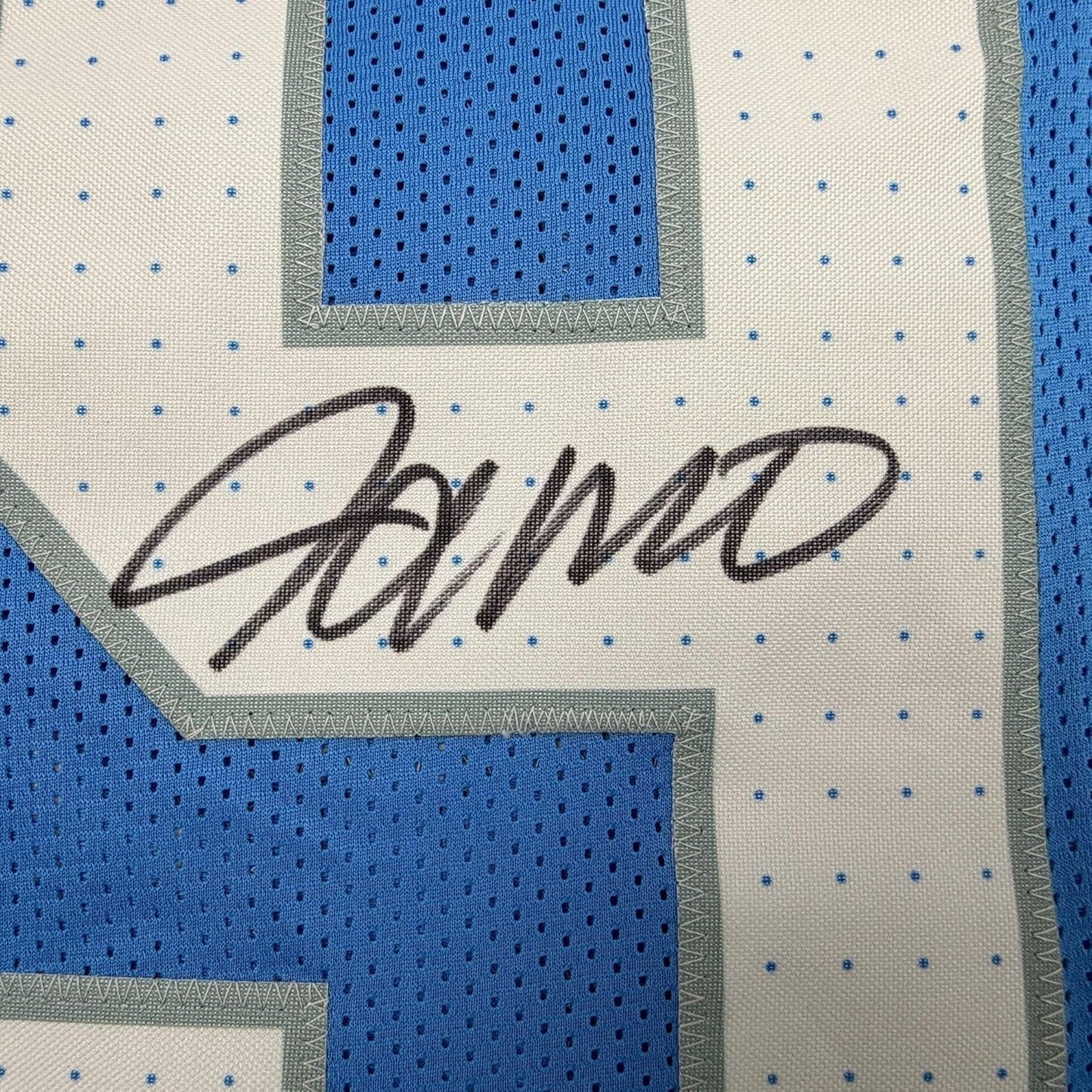 Framed Autographed/Signed Jameson Williams 35x39 Detroit Blue Football Jersey Beckett BAS COA