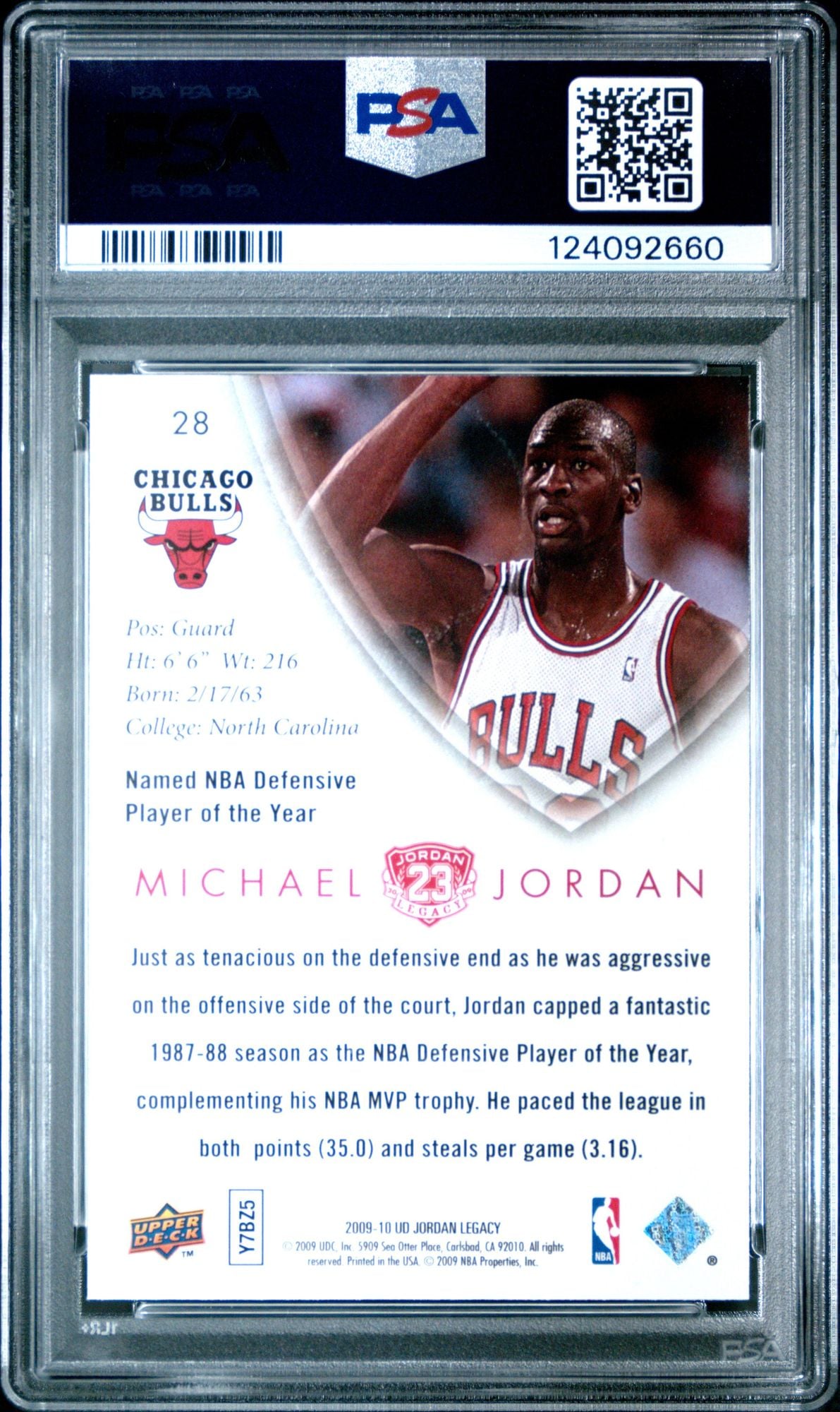 Graded 2009 UD Upper Deck Michael Jordan #28 Legacy Gold 1988 DPOY Basketball Card PSA 10 Gem Mint
