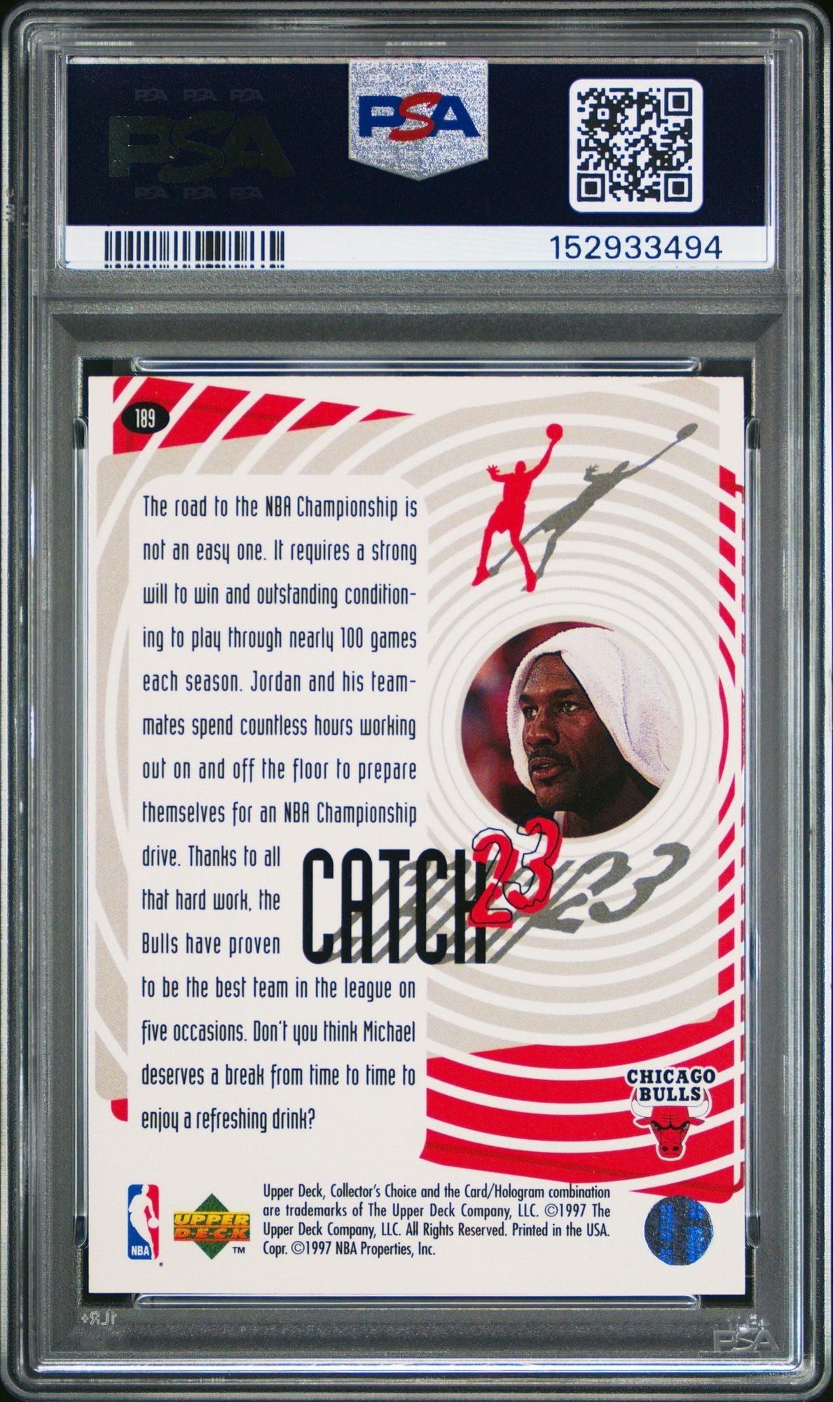 Graded 1997 Upper Deck UD Collector's Choice Michael Jordan #189 Catch 23 Championship Drive Basketball Card PSA 10 Gem Mint