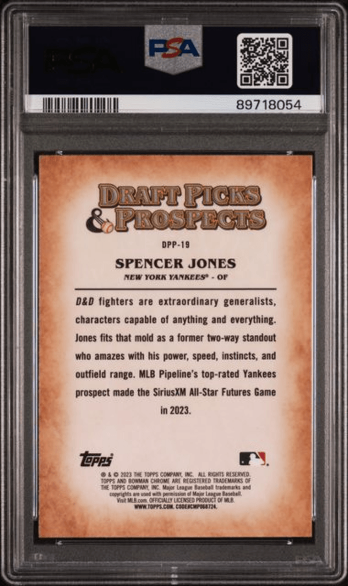Graded 2023 Topps Bowman Draft Spencer Jones #DPP19 Draft Picks & Prospects Rookie RC Baseball Card PSA 10 Gem Mint