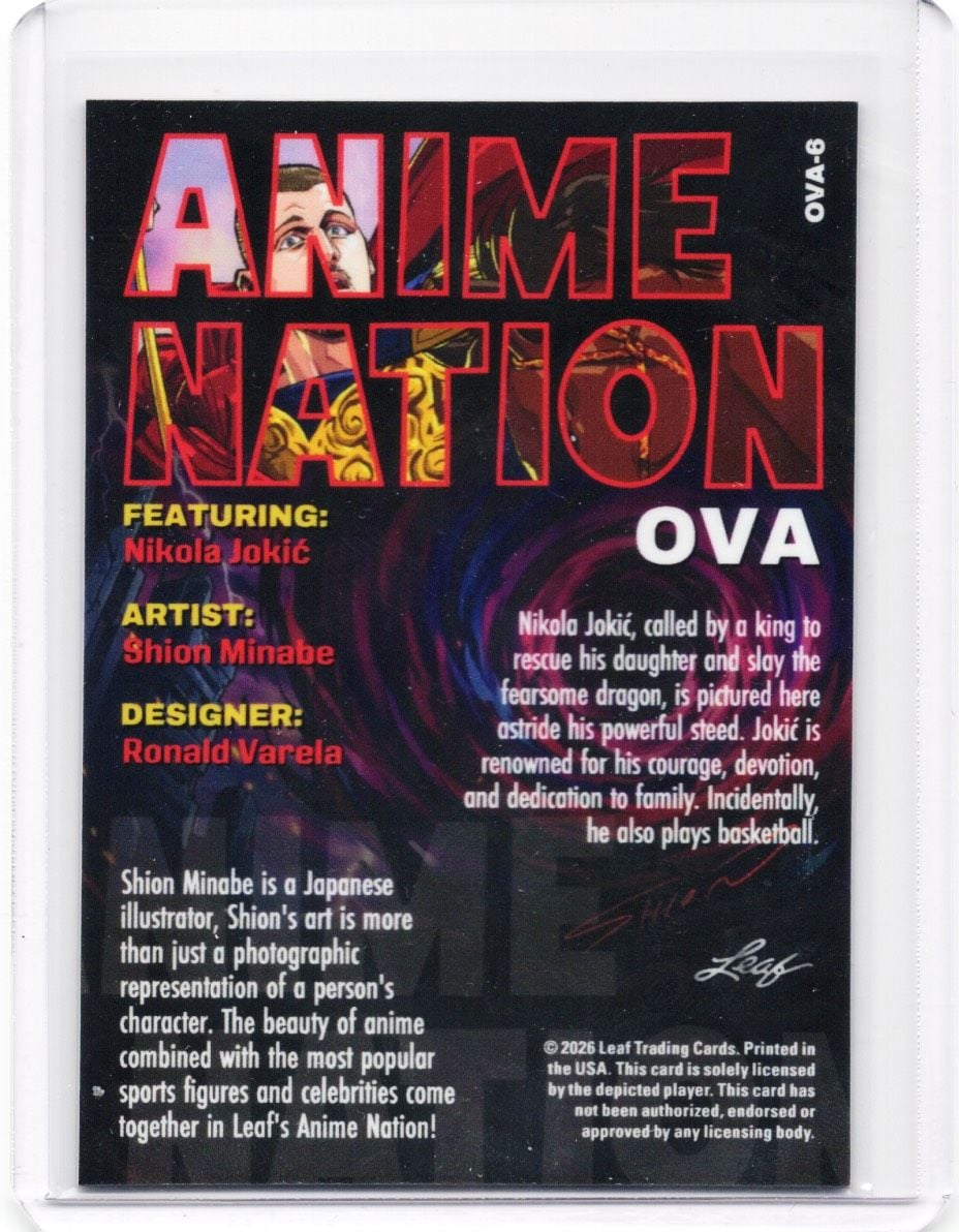 2026 Leaf Nikola Jokic #OVA6 Anime Nation Denver Nuggets Basketball Card