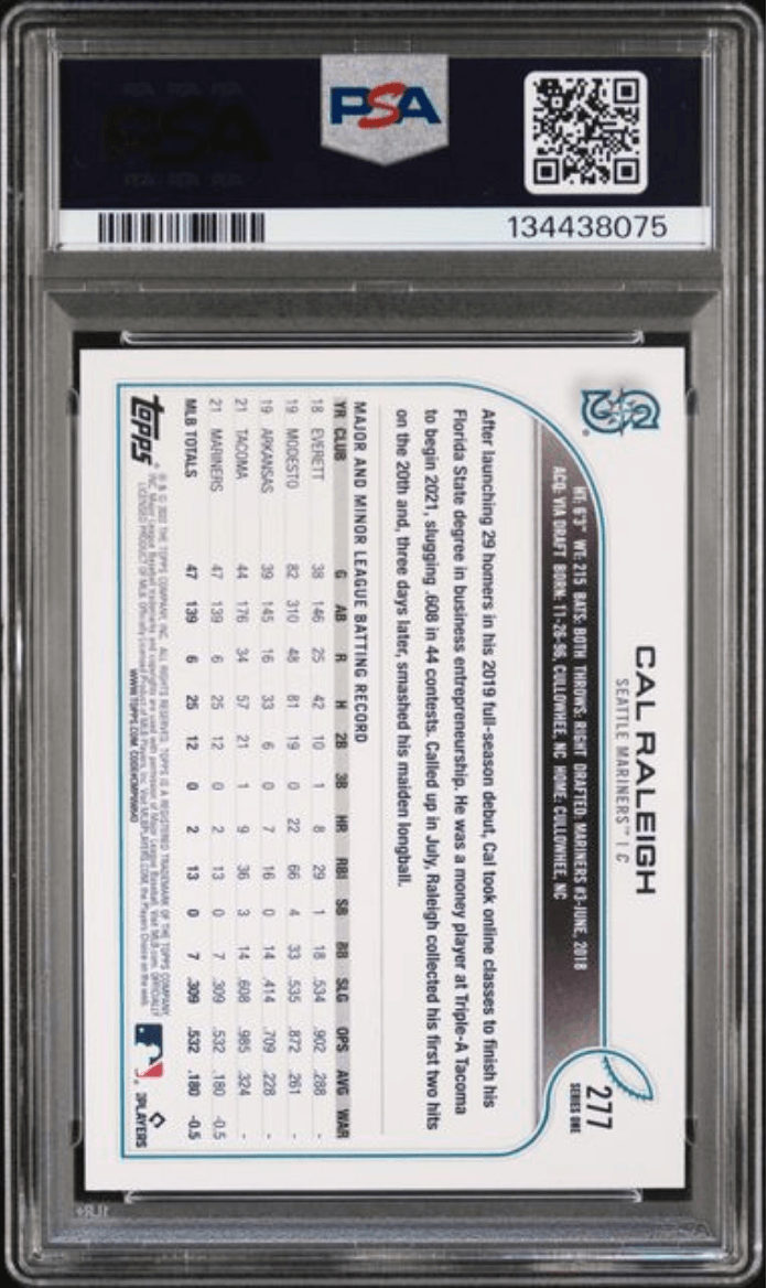 Graded 2022 Topps Cal Raleigh #277 Rookie RC Baseball Card PSA 10 Gem Mint