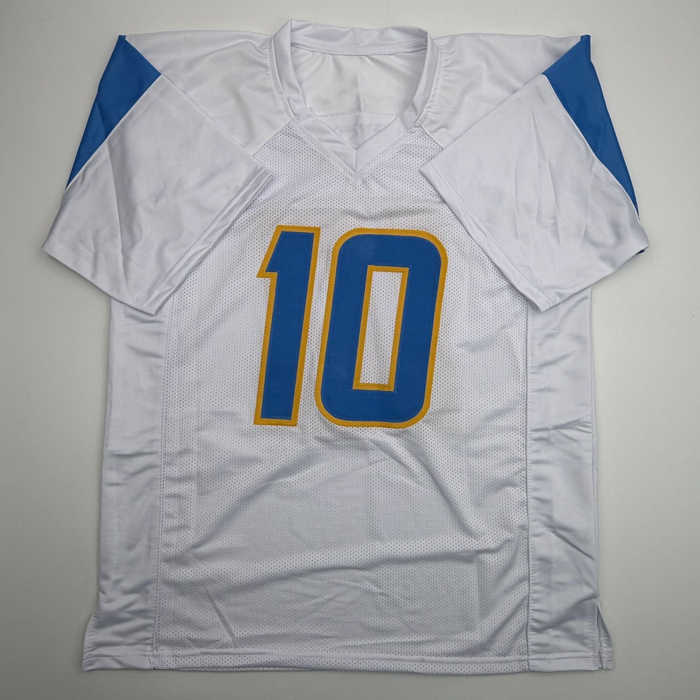 Autographed/Signed Justin Herbert 2020 ROY Los Angeles San Diego White Football Jersey Beckett BAS COA